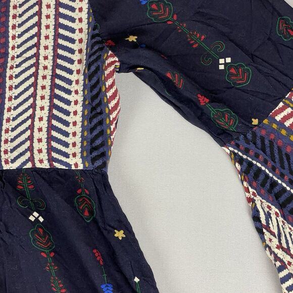 Umgee Lace Up Front Bell Sleeve Mini Dress Tunic Women's Sm Blue Floral Boho - Picture 13 of 15